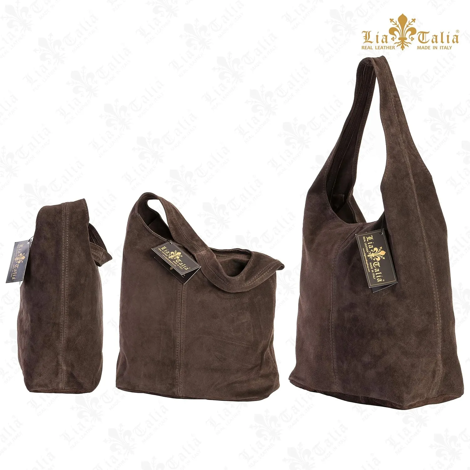 LiaTalia Womens Large Italian Suede Leather Single Shoulder Strap Hobo Slouch Bag with Storage Bag