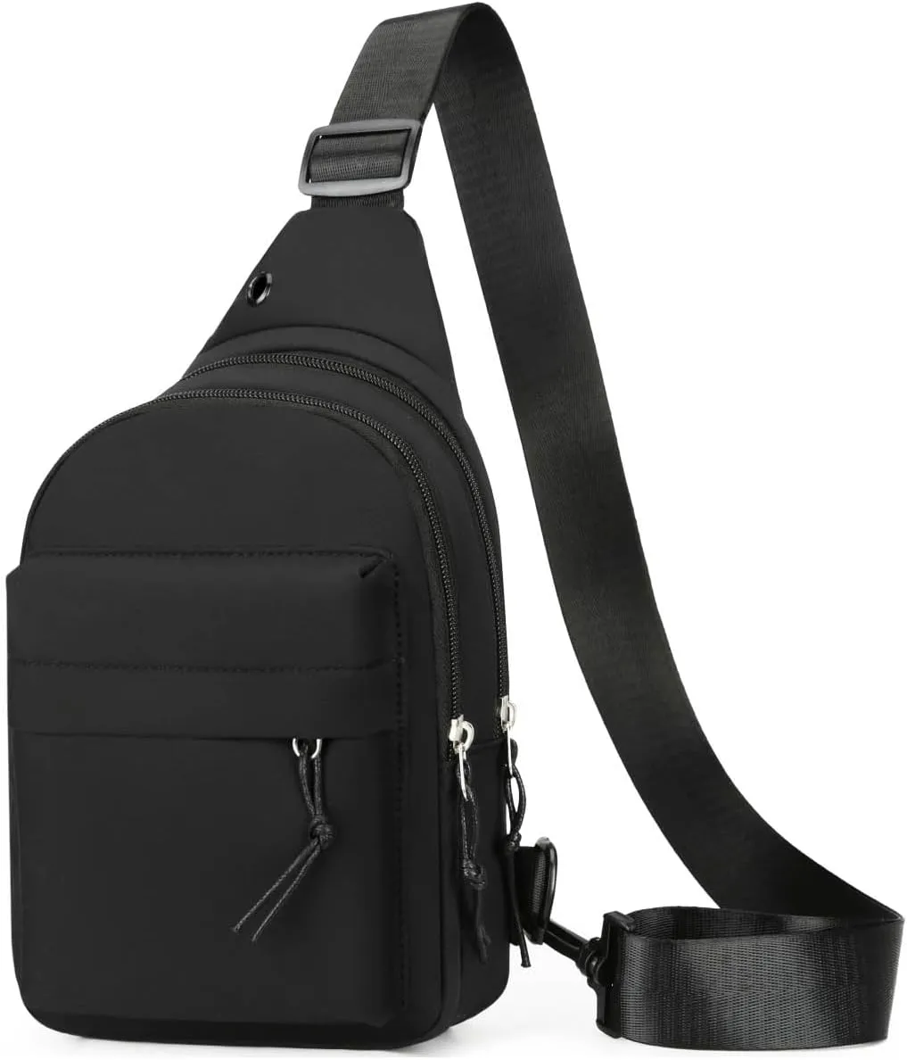 Lightweight Chest Sling Bag Small Crossbody Shoulder Fanny Packs Casual Daypack for Men Women Widened Strap(Black)