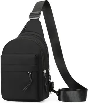 Lightweight Chest Sling Bag Small Crossbody Shoulder Fanny Packs Casual Daypack for Men Women Widened Strap(Black)