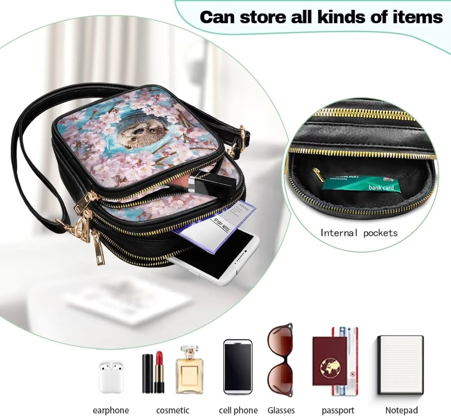Lightweight Crossbody Bag with Adjustable Strapfor Women Ladies with Three Compartment