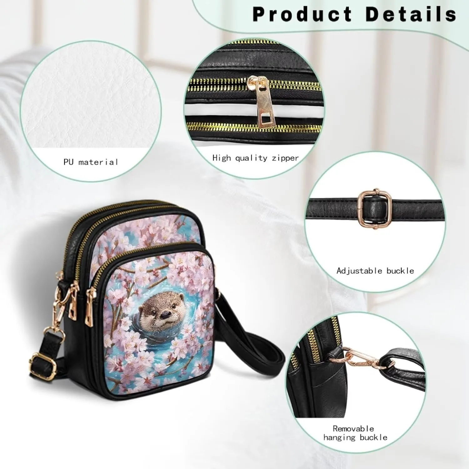 Lightweight Crossbody Bag with Adjustable Strapfor Women Ladies with Three Compartment