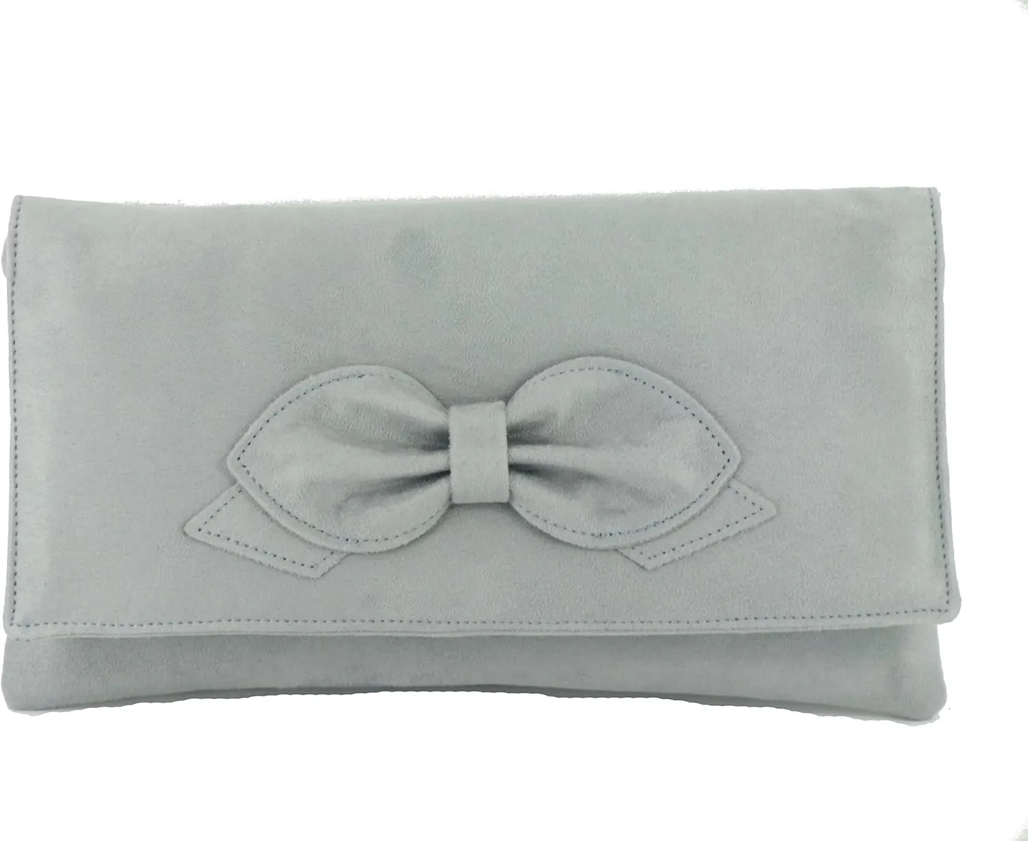 LONI Womens Gorgeous Faux Suede Bow Clutch/Shoulder Bag Wedding Prom Bag Medium Size