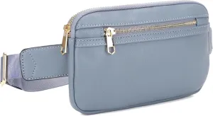 LOVESOME Vegan Leather Everywhere Fashion Waist Bag Fanny Pack Crossbody Bag Belt Bag Sling Bag with Adjustable Strap for Women (Blue Grey)
