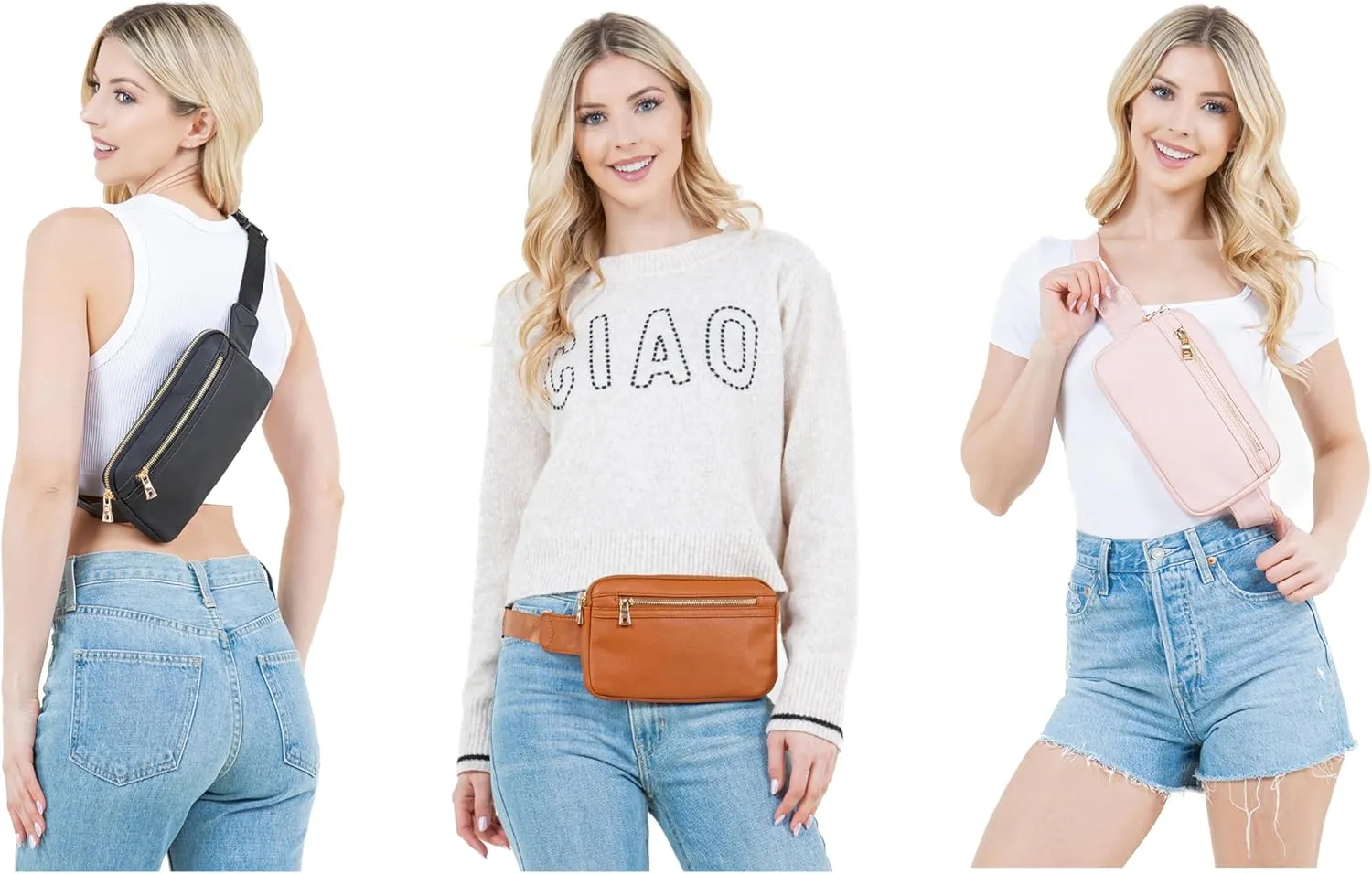 LOVESOME Vegan Leather Everywhere Fashion Waist Bag Fanny Pack Crossbody Bag Belt Bag Sling Bag with Adjustable Strap for Women (Blue Grey)