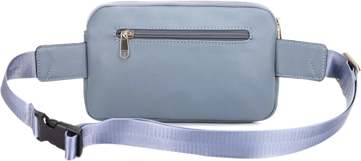 LOVESOME Vegan Leather Everywhere Fashion Waist Bag Fanny Pack Crossbody Bag Belt Bag Sling Bag with Adjustable Strap for Women (Blue Grey)