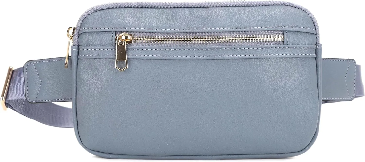 LOVESOME Vegan Leather Everywhere Fashion Waist Bag Fanny Pack Crossbody Bag Belt Bag Sling Bag with Adjustable Strap for Women (Blue Grey)