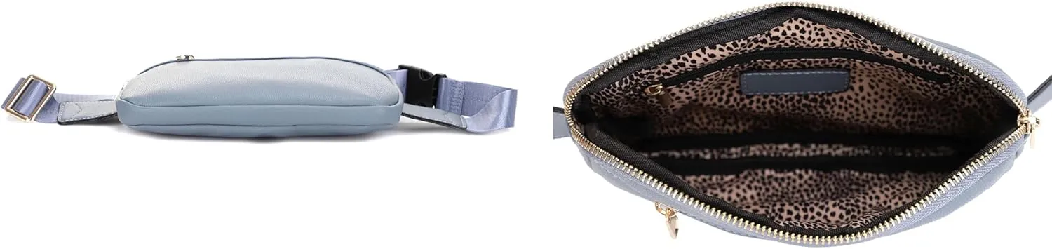 LOVESOME Vegan Leather Everywhere Fashion Waist Bag Fanny Pack Crossbody Bag Belt Bag Sling Bag with Adjustable Strap for Women (Blue Grey)