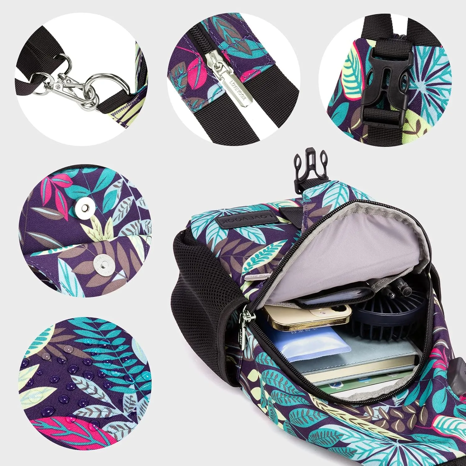 LOVEVOOK Sling Bag for Women Casual Daypack Nylon Crossbody Sling Backpack Travel Shoulder Bag Hiking Daypack