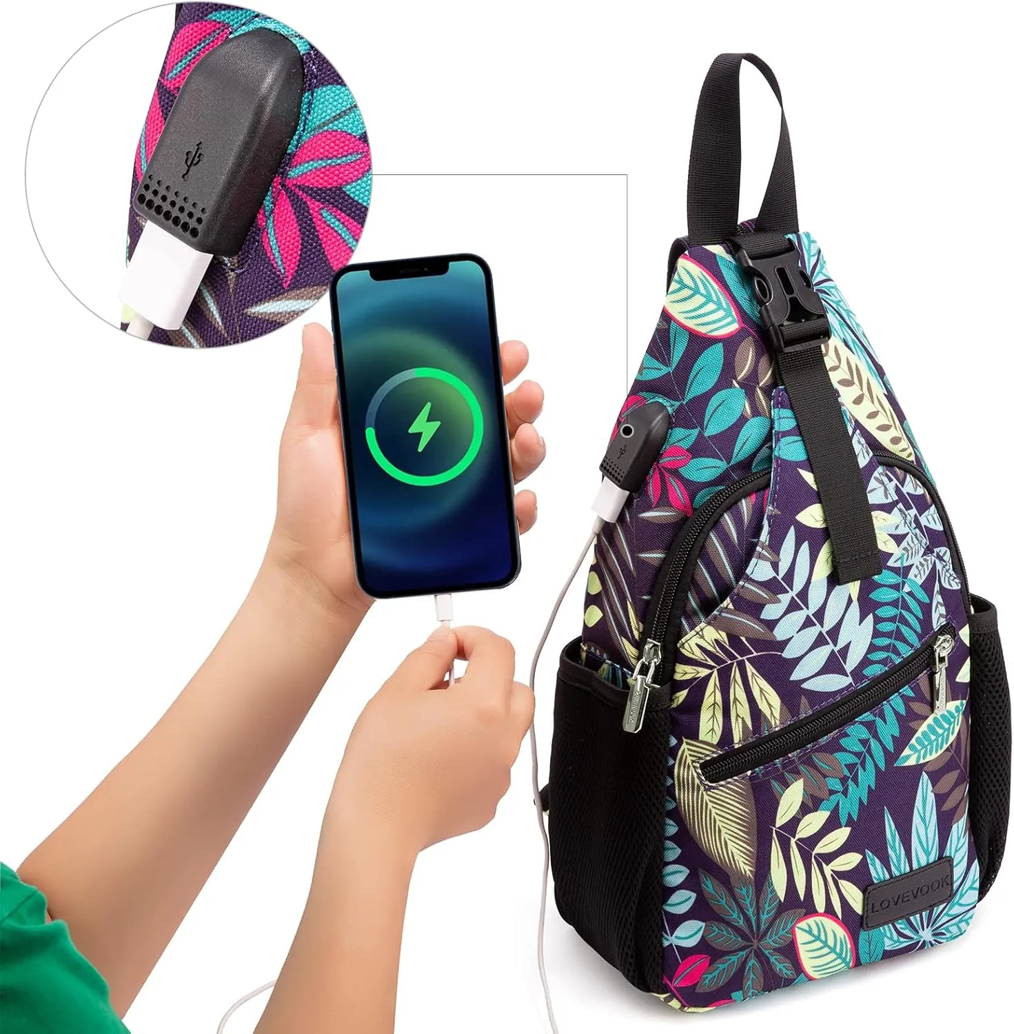 LOVEVOOK Sling Bag for Women Casual Daypack Nylon Crossbody Sling Backpack Travel Shoulder Bag Hiking Daypack