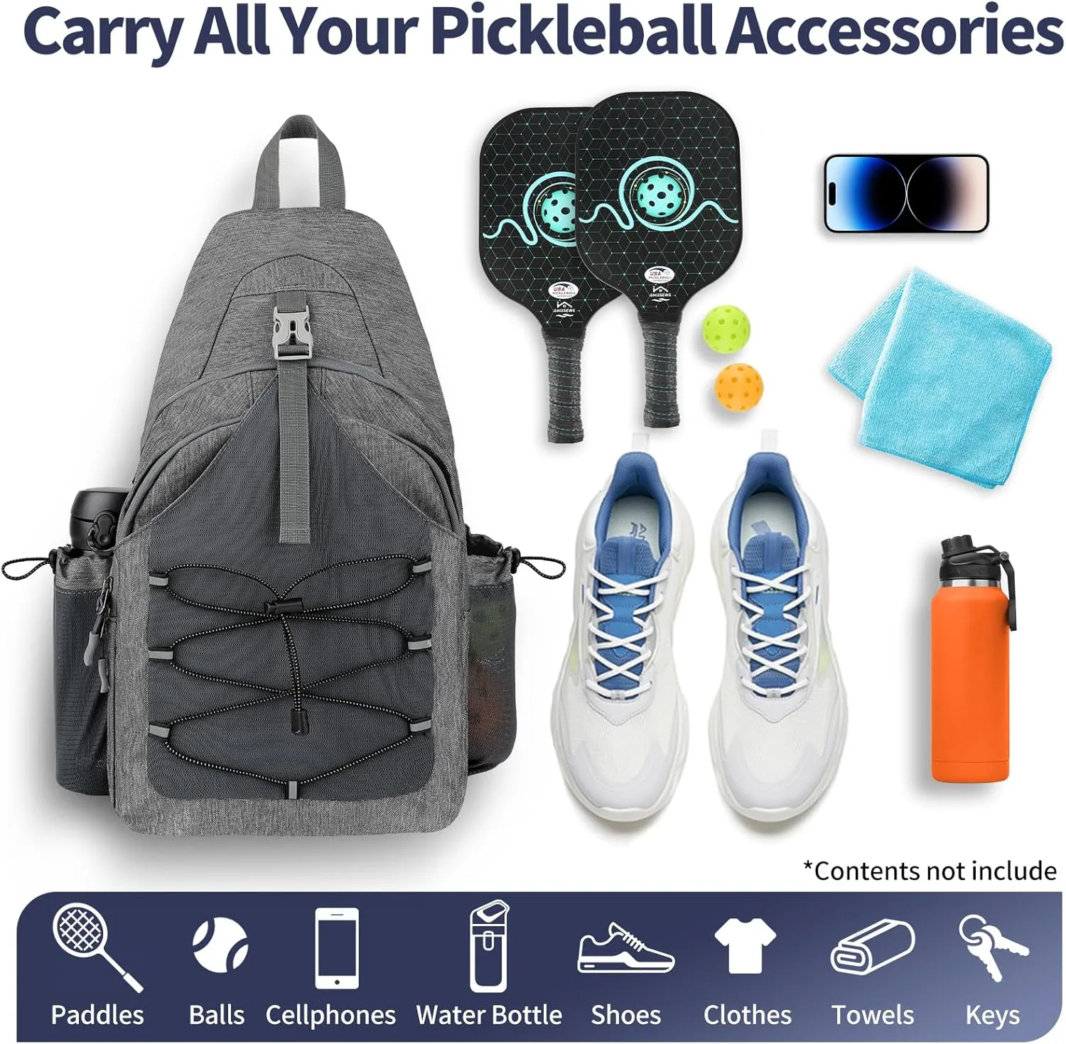 LUOKE Pickleball Bag Crossbody Sling Bags for Men Women, Adjustable Pickleball Backpack for Pickle Ball Paddle Rackets, Mothers Day Gifts for Mom