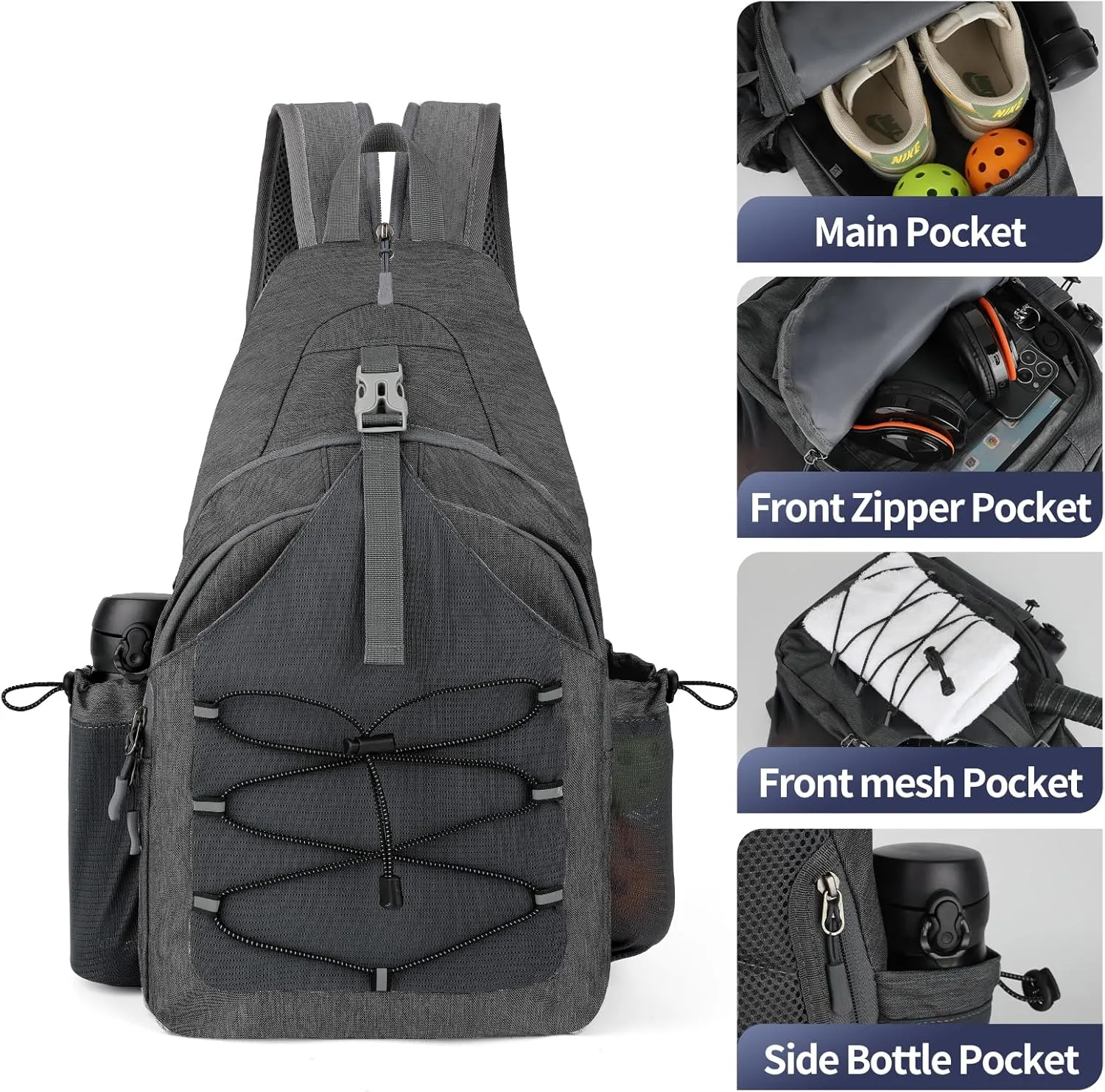LUOKE Pickleball Bag Crossbody Sling Bags for Men Women, Adjustable Pickleball Backpack for Pickle Ball Paddle Rackets, Mothers Day Gifts for Mom