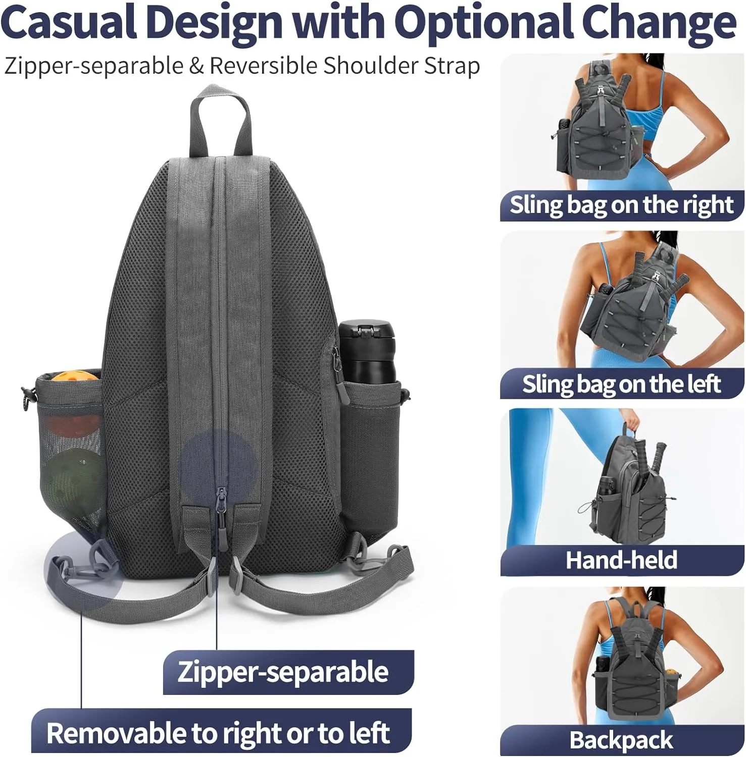 LUOKE Pickleball Bag Crossbody Sling Bags for Men Women, Adjustable Pickleball Backpack for Pickle Ball Paddle Rackets, Mothers Day Gifts for Mom