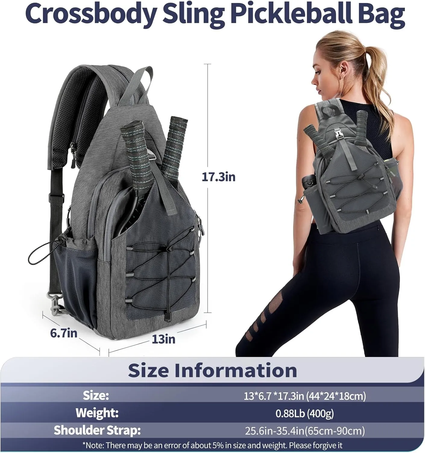 LUOKE Pickleball Bag Crossbody Sling Bags for Men Women, Adjustable Pickleball Backpack for Pickle Ball Paddle Rackets, Mothers Day Gifts for Mom