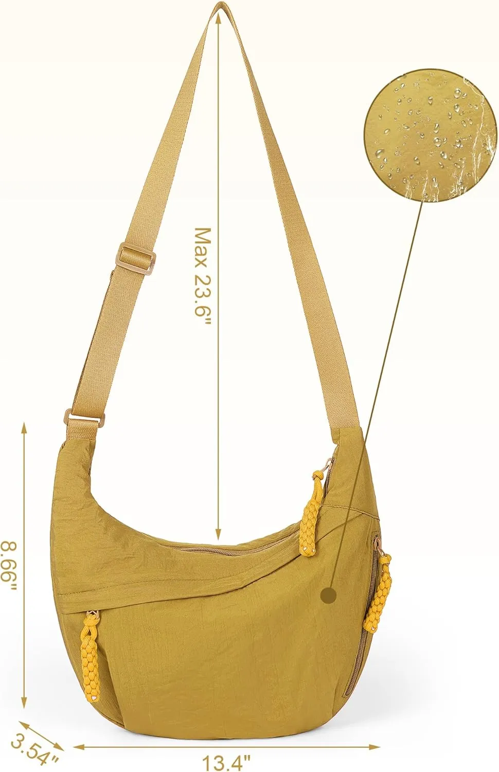 Lushandy Nylon Crescent Crossbody Luna Bag for Women - Moon Shoulder, Lightweight Sling, Casual Hobo Dumpling