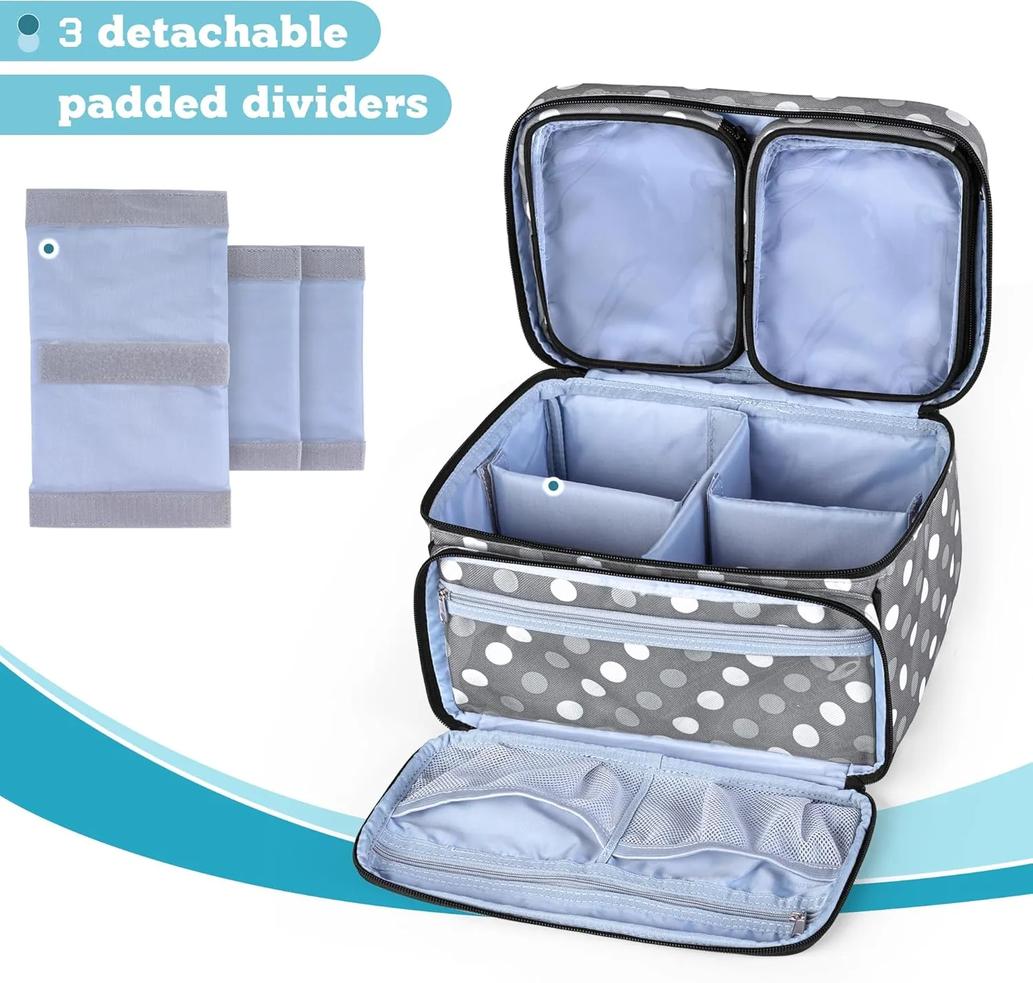 LUXJA Medicine Bag with 2 Detachable Clear Pouches, Pill Bottle Organizer with Detachable Dividers (Suitable for Home or Travel Use), Gray Dots