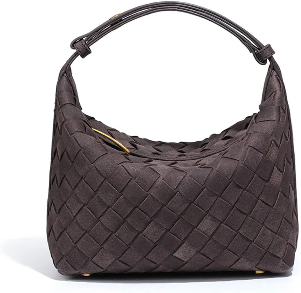 Luxurious Suede Hobo Bag - Women's Woven Leather Shoulder Bag with Spacious Interior