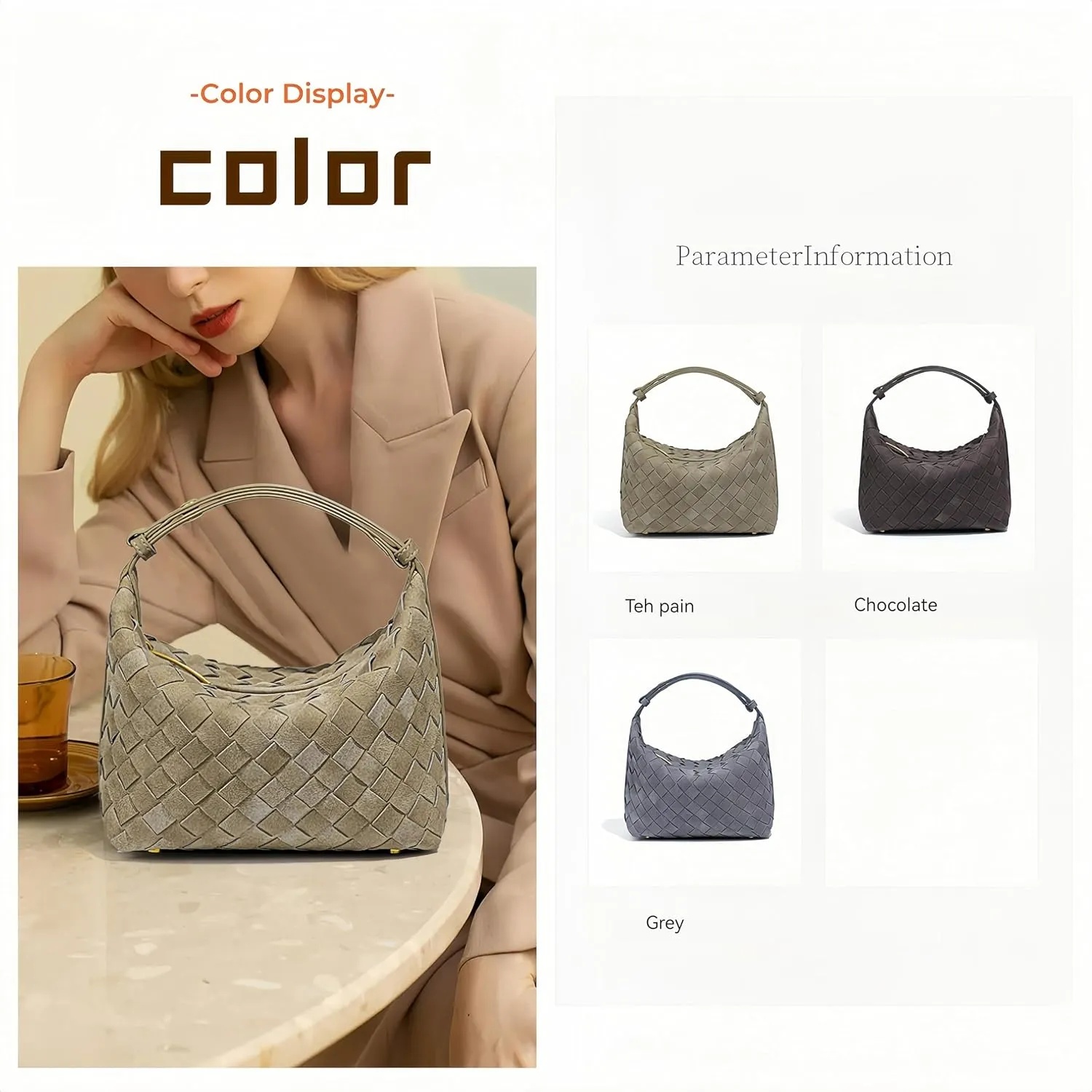 Luxurious Suede Hobo Bag - Women's Woven Leather Shoulder Bag with Spacious Interior