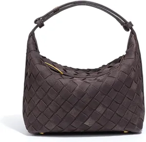 Luxurious Suede Hobo Bag - Women's Woven Leather Shoulder Bag with Spacious Interior