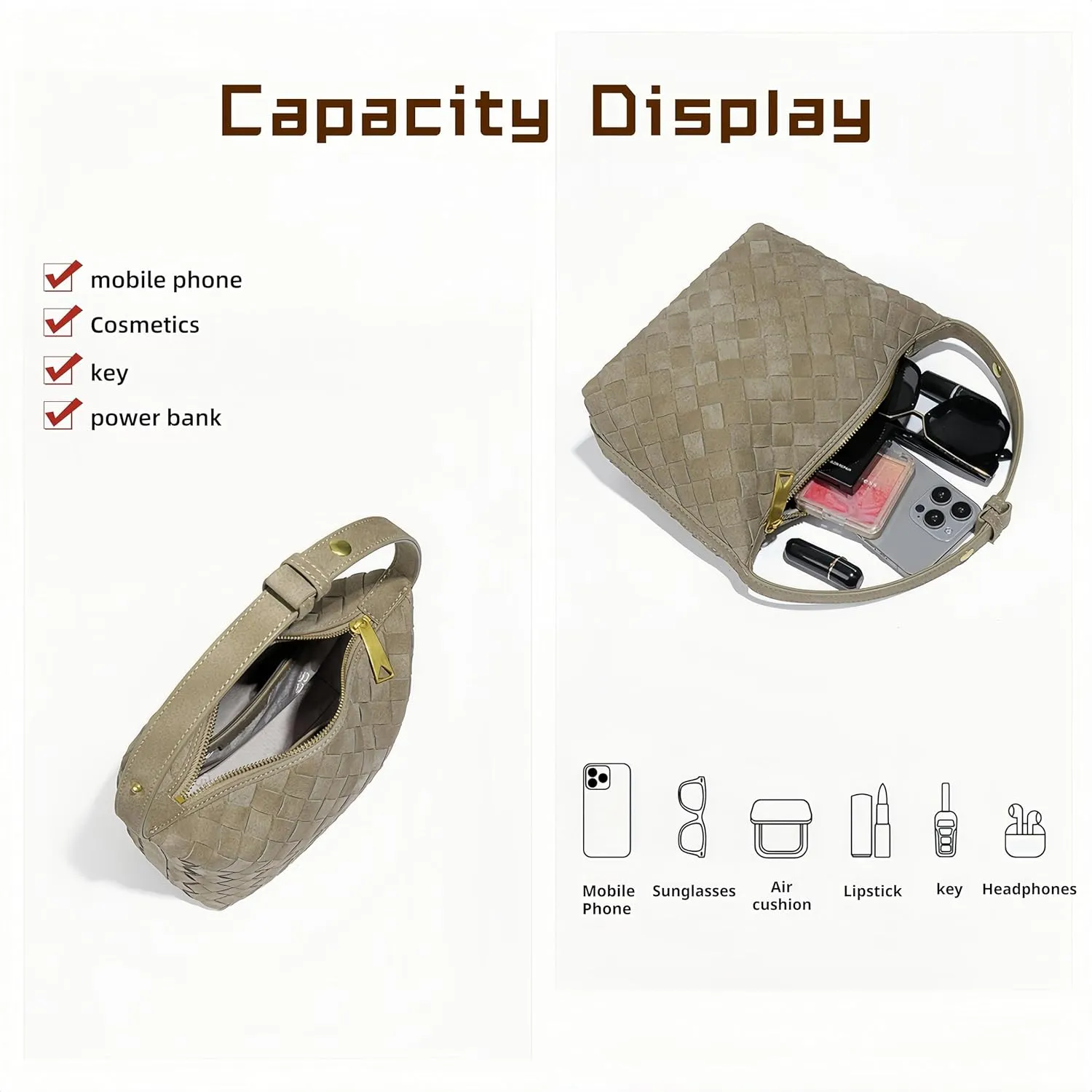 Luxurious Suede Hobo Bag - Women's Woven Leather Shoulder Bag with Spacious Interior