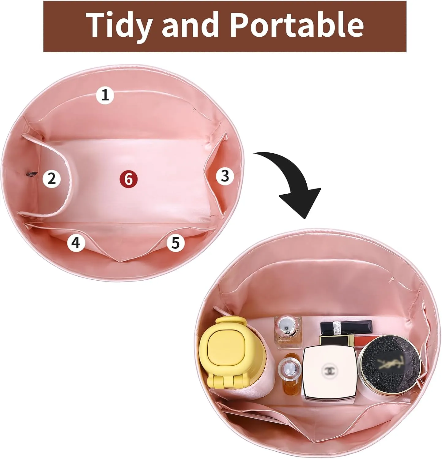 Luxury Silk Purse Organizer for NEVERFULL PM Silky Smooth Handbag Insert with Hidden Zipper, Lightweight and Supportive Tote Shaper for Elegant Storage(Pink)