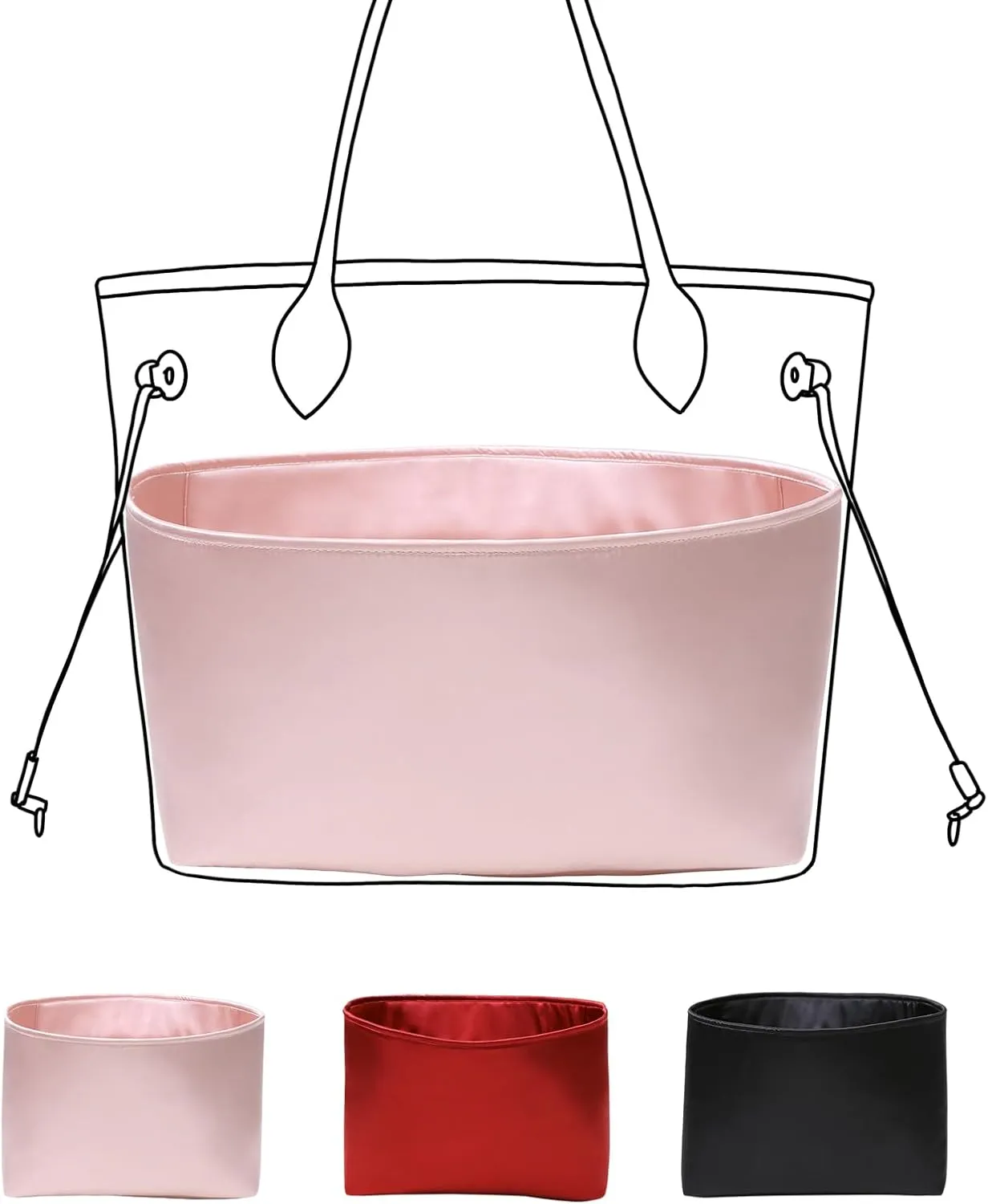 Luxury Silk Purse Organizer for NEVERFULL PM Silky Smooth Handbag Insert with Hidden Zipper, Lightweight and Supportive Tote Shaper for Elegant Storage(Pink)