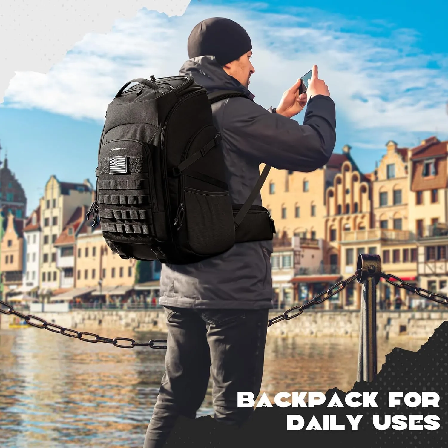 Maelstrom Tactical Backpack for Men, 40L Military Backpack,Water Resistant Assault Pack for Women, 3-Day Bug Out Bag for Hiking, Camping, Gym with Molle System-Black