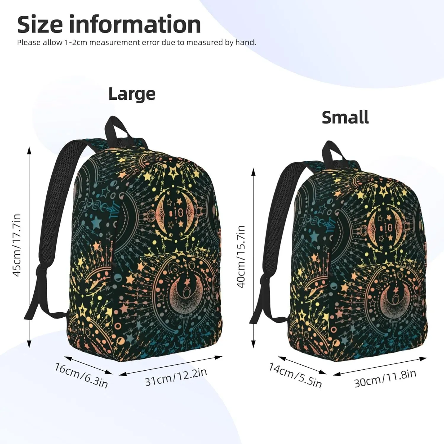 Magical Astrology Moon Star Magic Backpack for Girls Boys Women Lightweight Canvas Bookbag Casual Daypack for Travel Outdoor Camping, 17 Inch