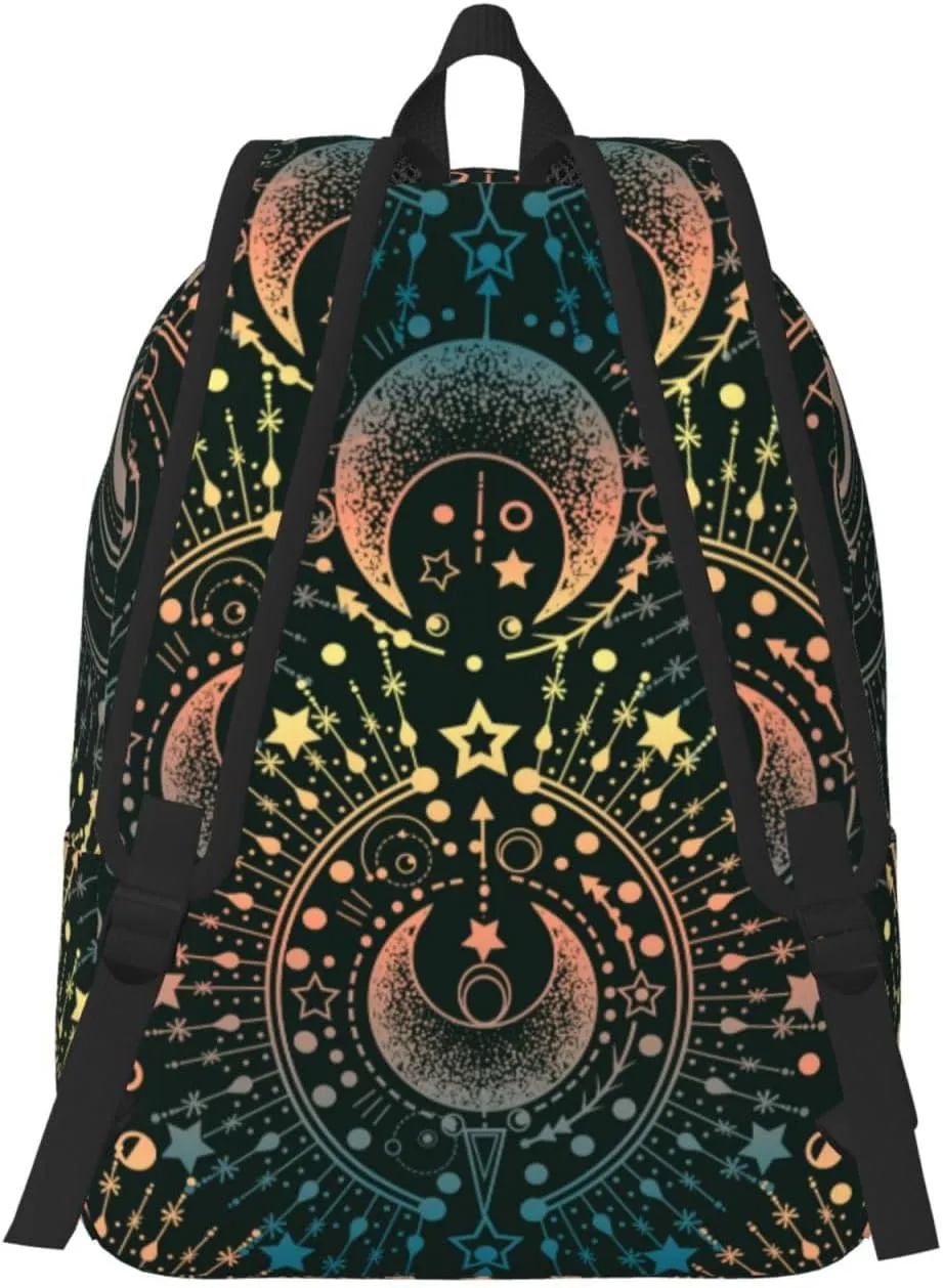 Magical Astrology Moon Star Magic Backpack for Girls Boys Women Lightweight Canvas Bookbag Casual Daypack for Travel Outdoor Camping, 17 Inch
