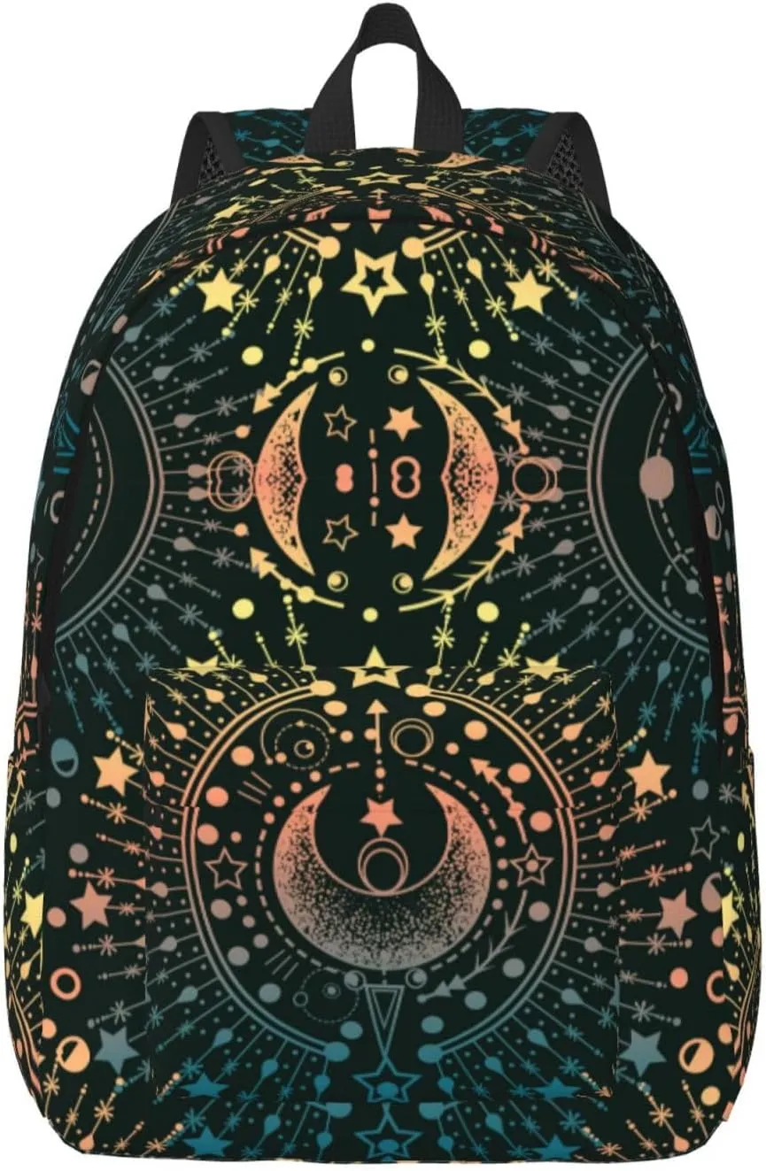 Magical Astrology Moon Star Magic Backpack for Girls Boys Women Lightweight Canvas Bookbag Casual Daypack for Travel Outdoor Camping, 17 Inch