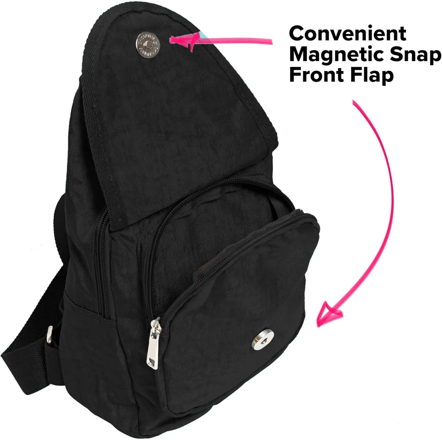 Malibu Washed Nylon Day Pack, Crossbody Bag, Travel Pack, Black