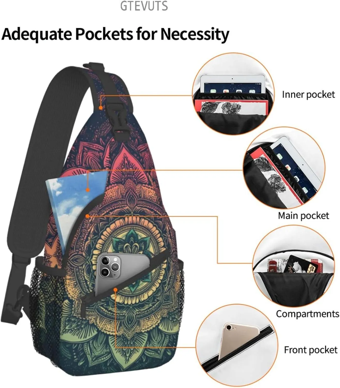 Mandala Sling Backpack Chest Bag Crossbody Shoulder Bag Gym Cycling Travel Hiking Daypack For Men Women