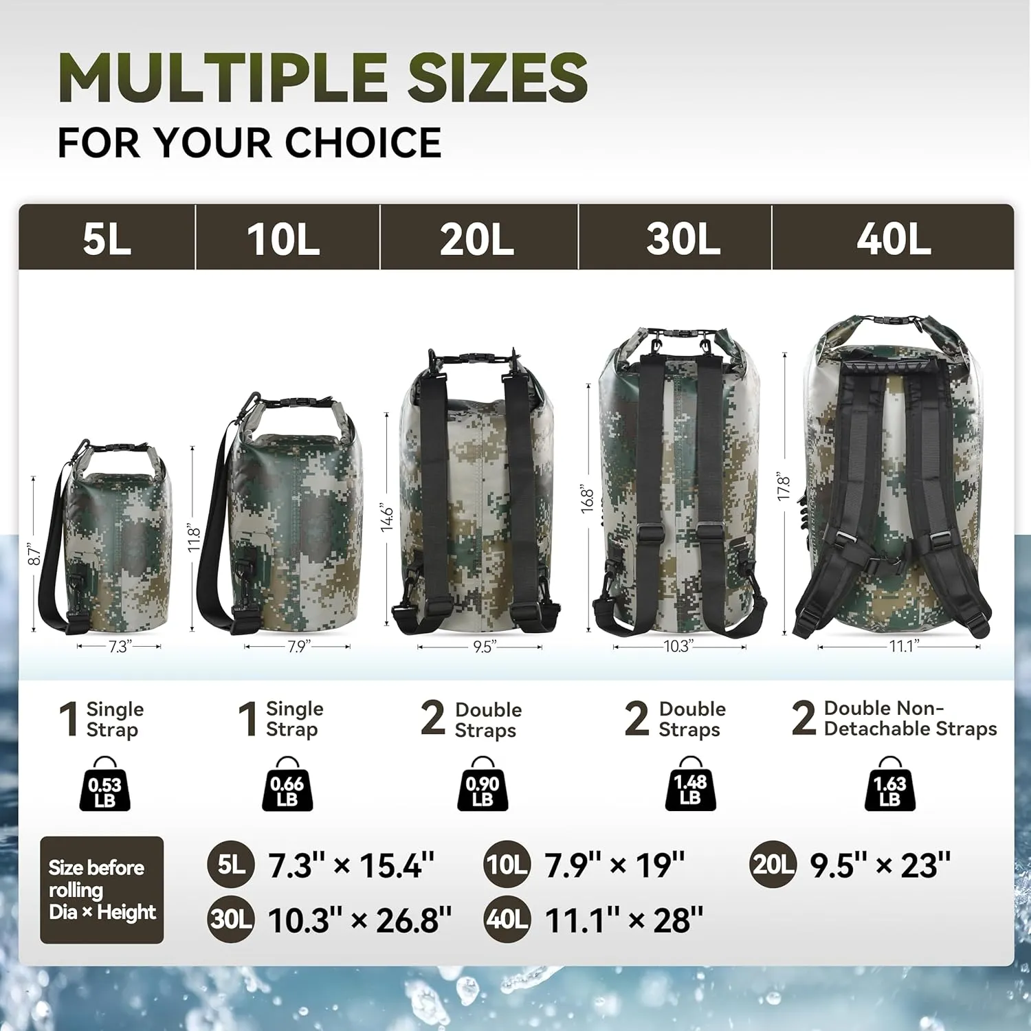 MARCHWAY Floating Waterproof Dry Bag Backpack 5L/10L/20L/30L/40L, Roll Top Sack Keeps Gear Dry for Kayaking, Rafting, Boating, Swimming, Camping, Hiking, Beach, Fishing