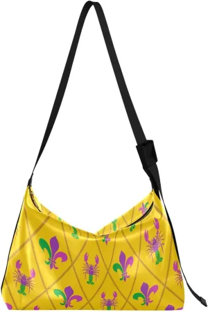 Mardi Gras Hobo Crossbody Bags for Women Leather Large Shoulder Bag Cross Body Crayfish and Fleur De Lis Trendy Womens Tote Bags Handbag for Travel Shopping