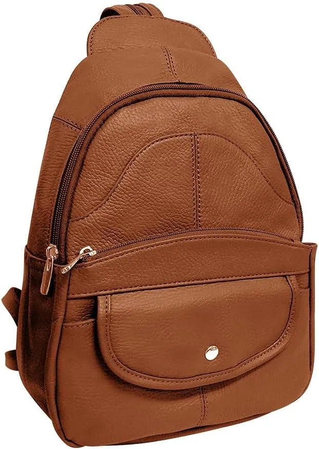 MARSHAL Genuine Cowhide Leather Backpack, Shoulder or Sling For Women (Tan)