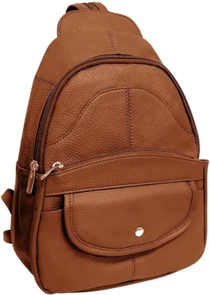 MARSHAL Genuine Cowhide Leather Backpack, Shoulder or Sling For Women (Tan)