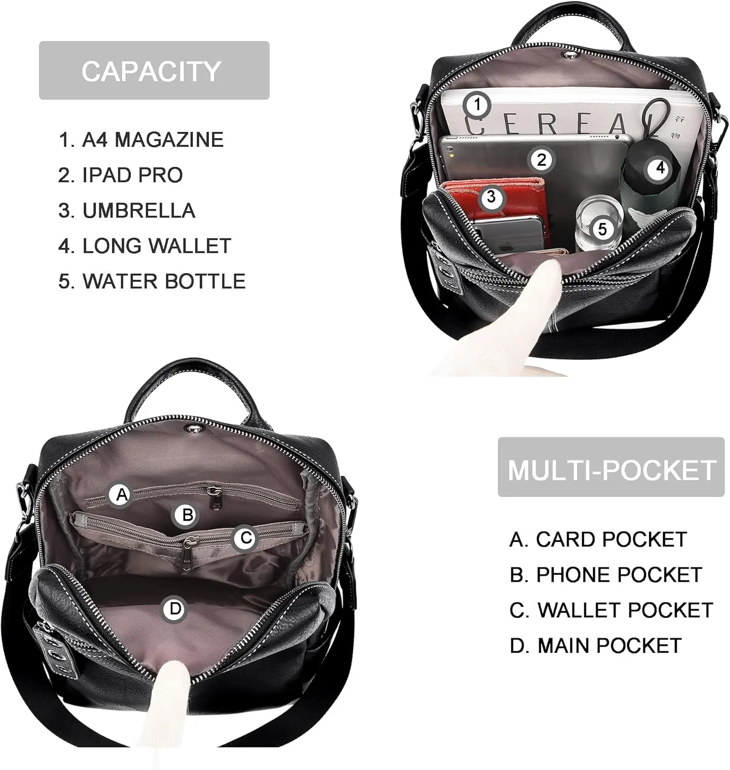 Maxoner Backpack Purse for Women Fashion Genuine Leather Convertible Shoulder Handbag Travel Bag Satchel Rucksack Ladies Bag