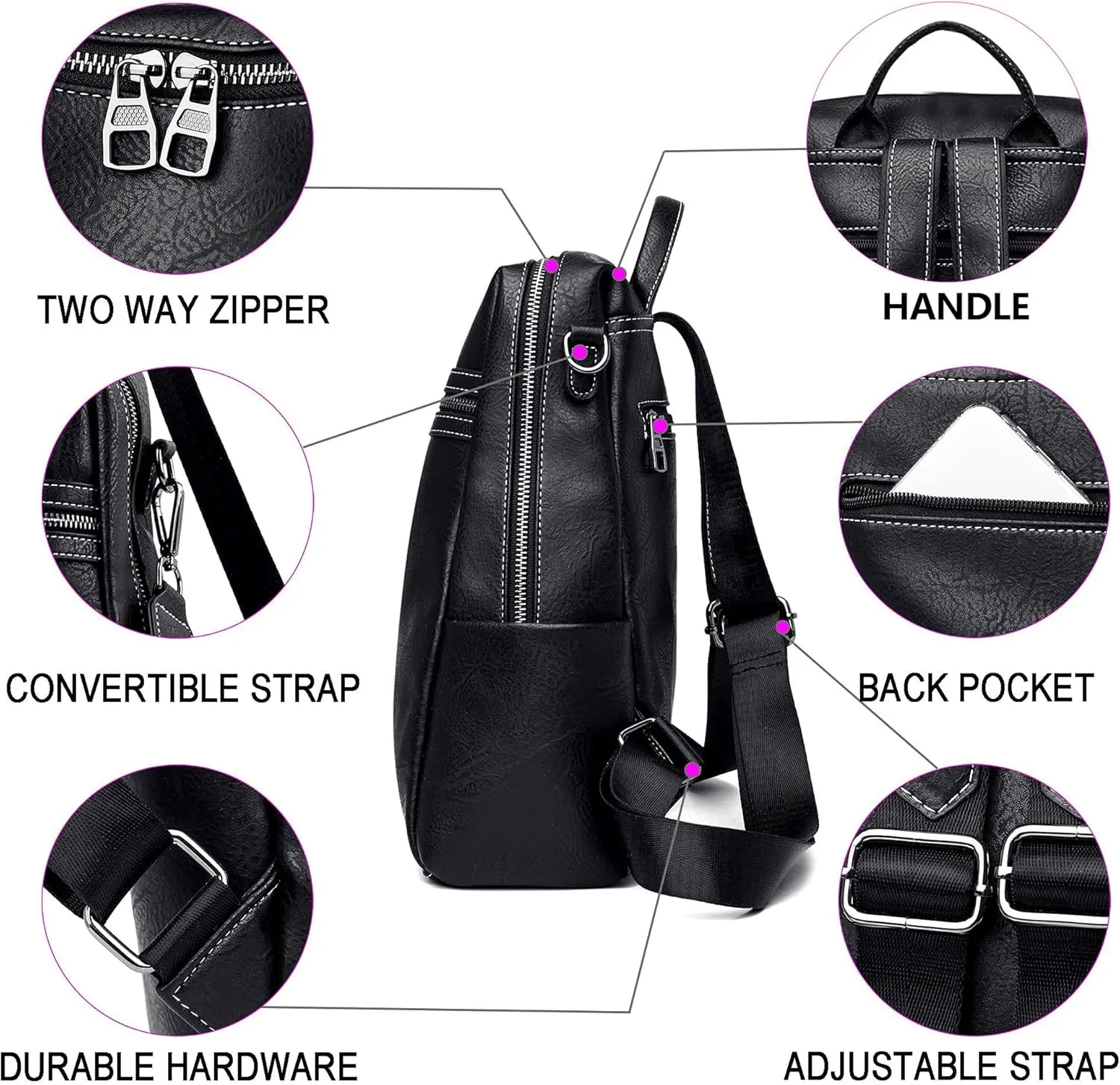 Maxoner Backpack Purse for Women Fashion Genuine Leather Convertible Shoulder Handbag Travel Bag Satchel Rucksack Ladies Bag
