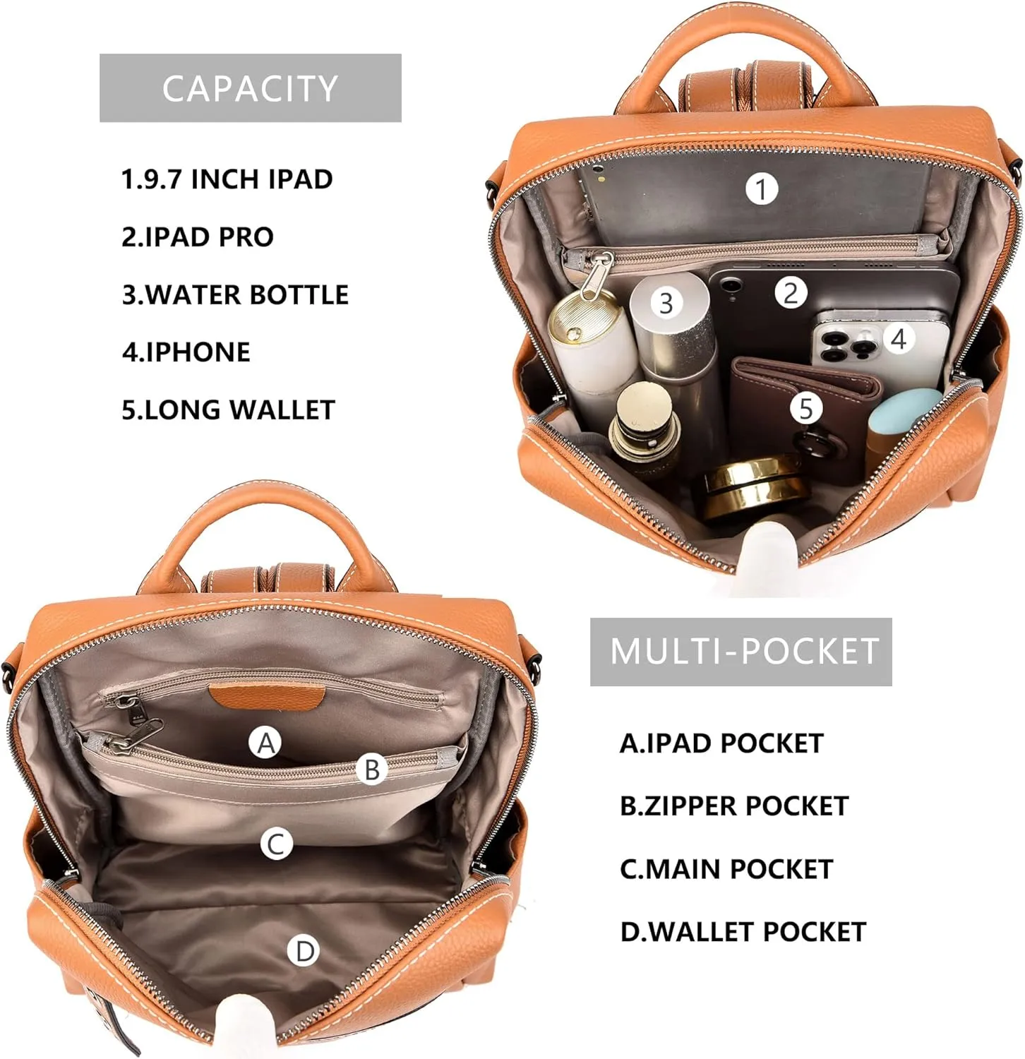 Maxoner Backpack Purse for Women Fashion Genuine Leather Convertible Shoulder Handbag Travel Bag Satchel Rucksack Ladies Bag