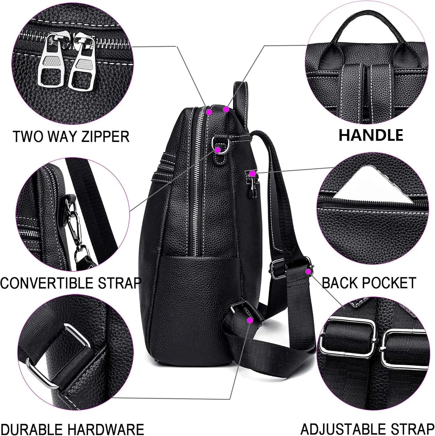 Maxoner Backpack Purse for Women Fashion Genuine Leather Convertible Shoulder Handbag Travel Bag Satchel Rucksack Ladies Bag