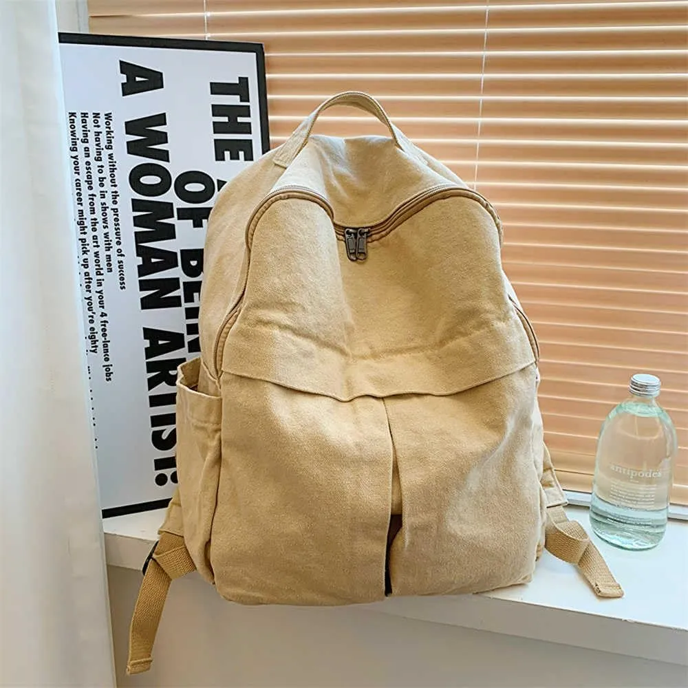 MaxxCloud Cute College Laptop Backpack for Women, Heavy Cotton, Retro Canvas Backpack Travel Bag