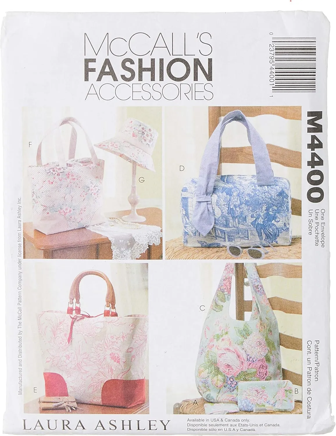 McCall's Patterns M4400 Handbags, Tote Bags, Hat and Accessories, One Size Only