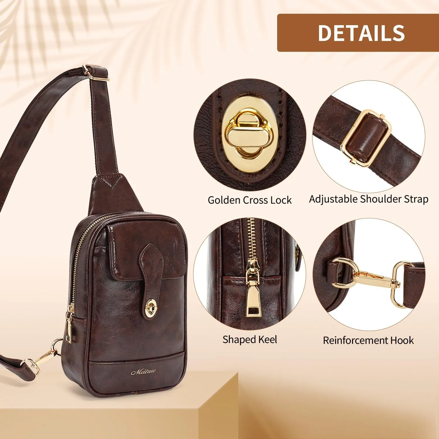 MEITRUE Small Sling Bag for Women Crossbody Bag Vegan Leather Sling Fanny Pack Cell Phone Purse with Adjustable Guitar Strap