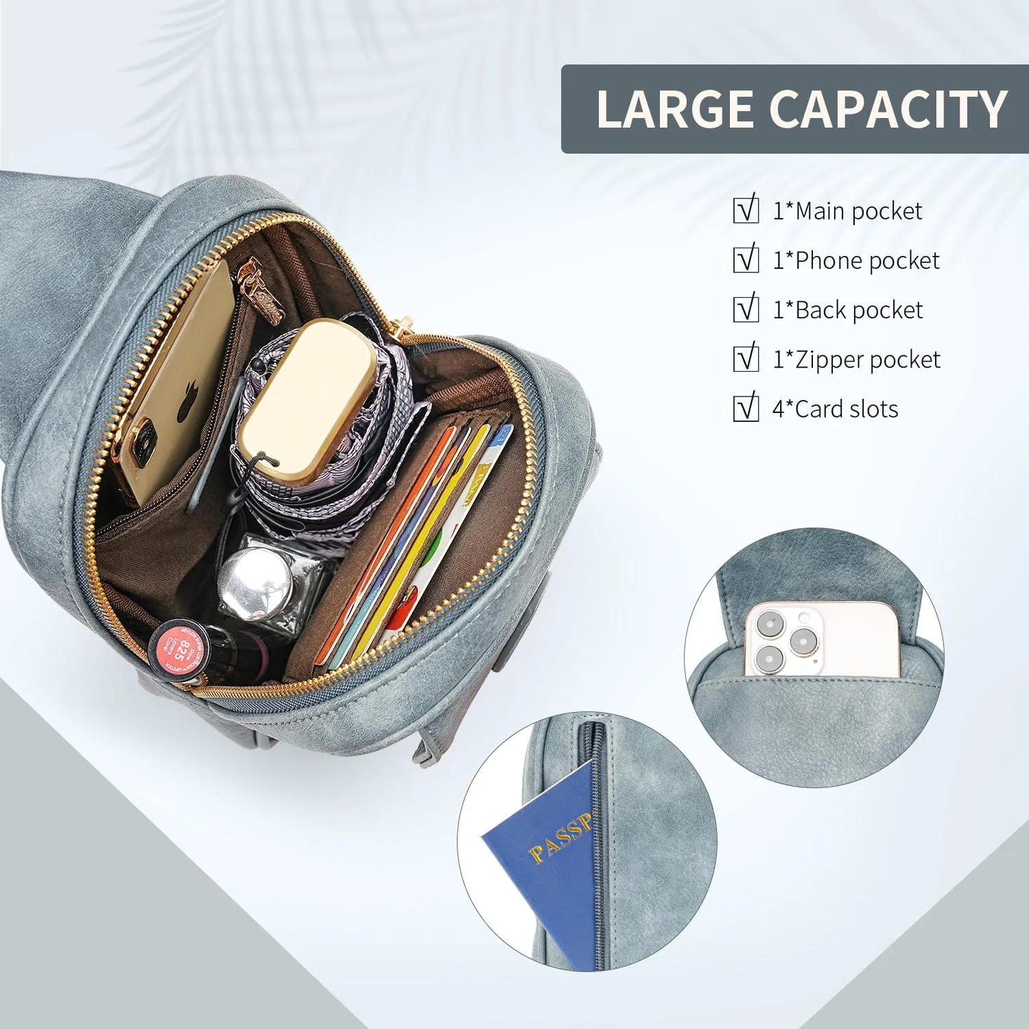 MEITRUE Small Sling Bag for Women Crossbody Bag Vegan Leather Sling Fanny Pack Cell Phone Purse with Adjustable Guitar Strap