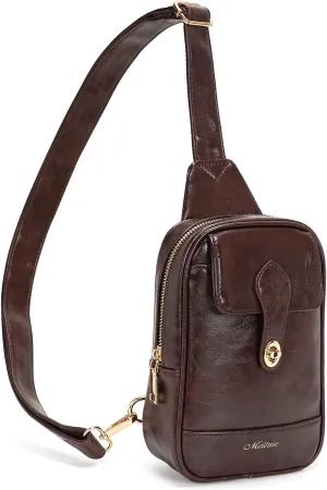 MEITRUE Small Sling Bag for Women Crossbody Bag Vegan Leather Sling Fanny Pack Cell Phone Purse with Adjustable Guitar Strap