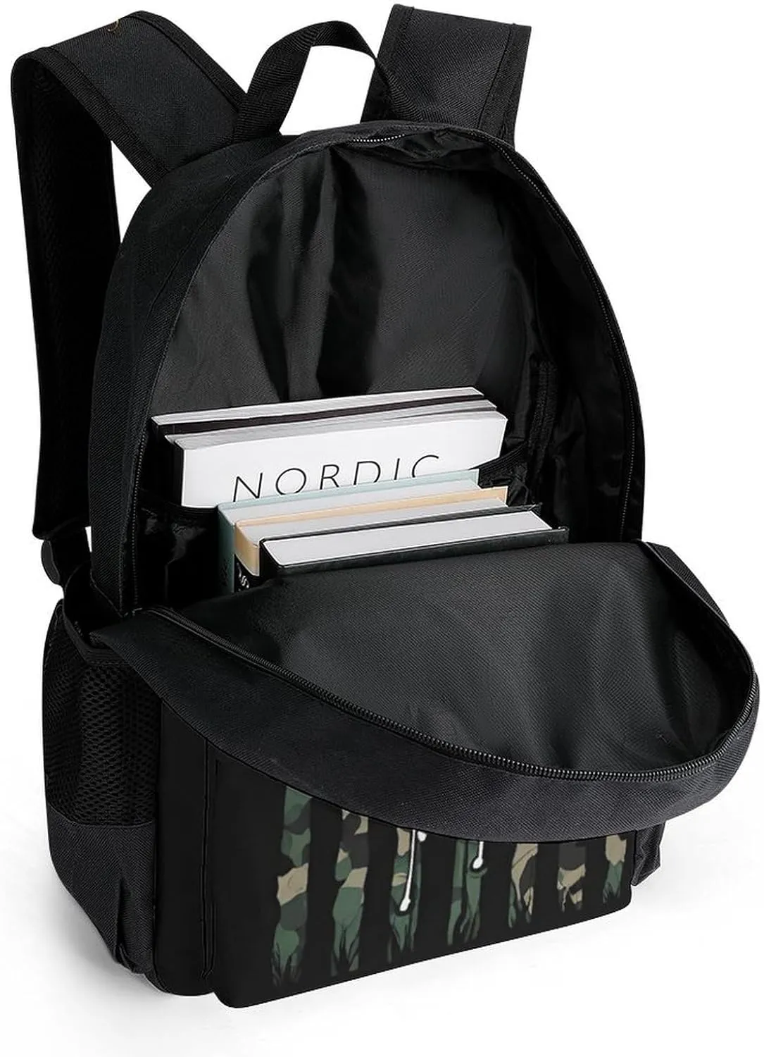 Men Women Polyester Bass Fishing Lure Camo Camouflage American Fl Daypack Big Capacity Shoulder Bag With Smooth Zippers for Hiking Work Walking Cycling