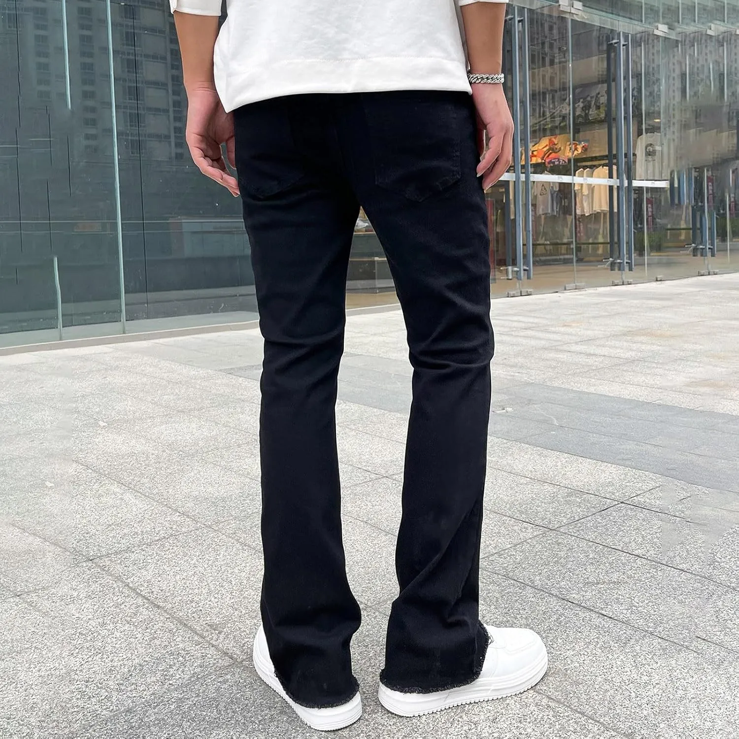 Men's Classic Relaxed Fit Waist Solid Color Slim Toe Jeans Loose Wide Men's Pants Stretch Jeans for Men Fitted Jeans