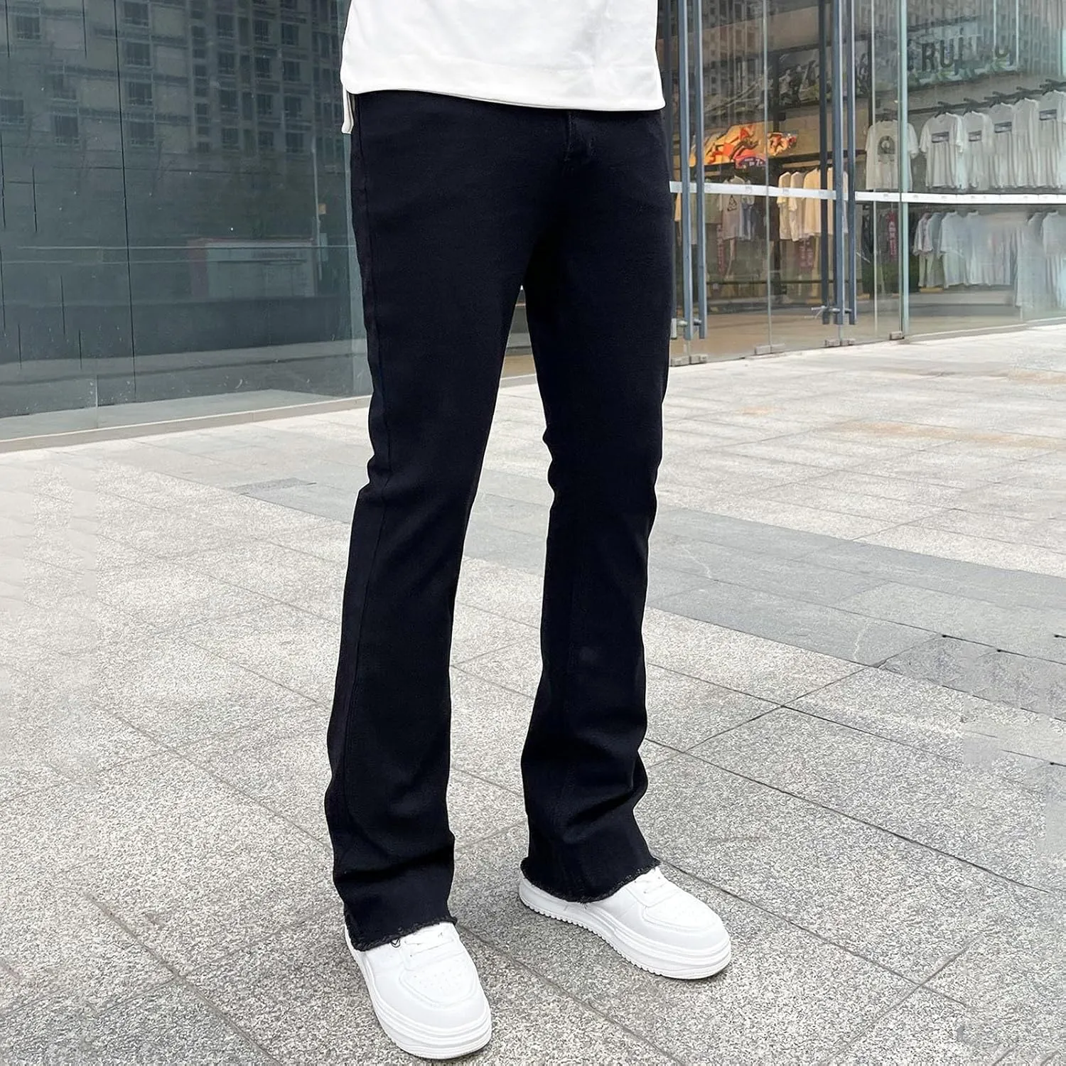 Men's Classic Relaxed Fit Waist Solid Color Slim Toe Jeans Loose Wide Men's Pants Stretch Jeans for Men Fitted Jeans