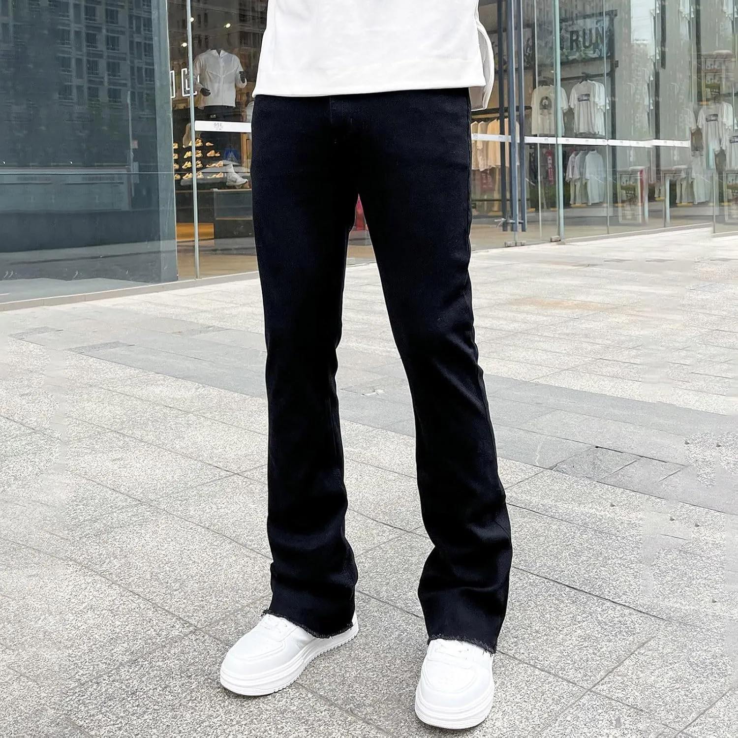 Men's Classic Relaxed Fit Waist Solid Color Slim Toe Jeans Loose Wide Men's Pants Stretch Jeans for Men Fitted Jeans