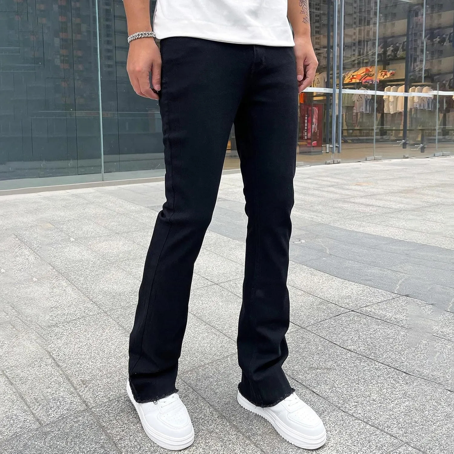 Men's Classic Relaxed Fit Waist Solid Color Slim Toe Jeans Loose Wide Men's Pants Stretch Jeans for Men Fitted Jeans