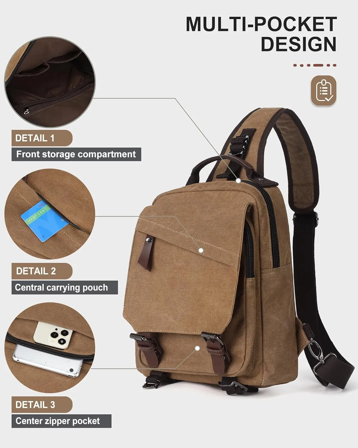 Messenger bag for Men,Small Sling Crossbody Backpack Shoulder Bag for Men Women,canvas Strap Backpack Sling Bag